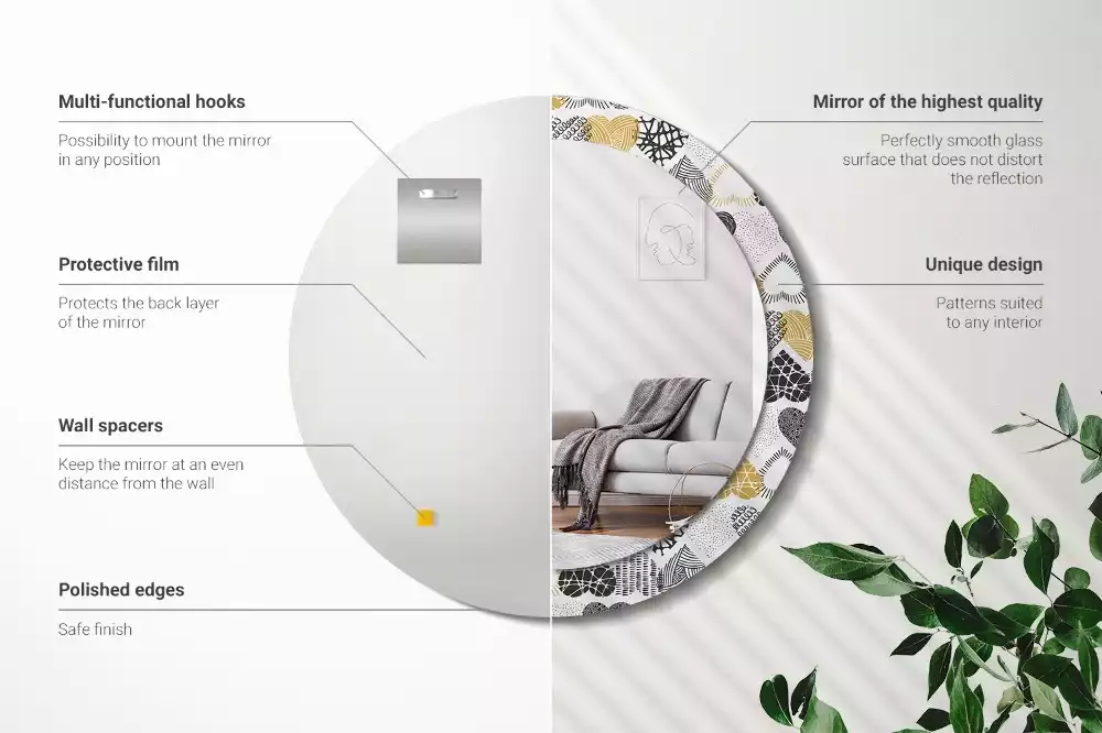 Kulaté zrcadlo s potiskem Srdce Doodle styl