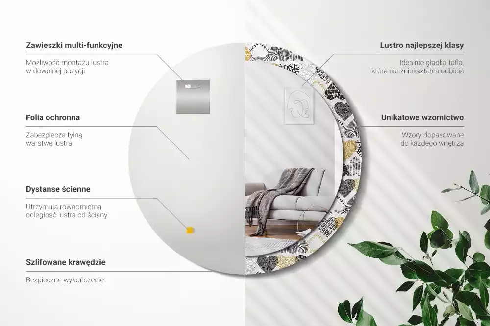 Kulaté zrcadlo s potiskem Srdce Doodle styl