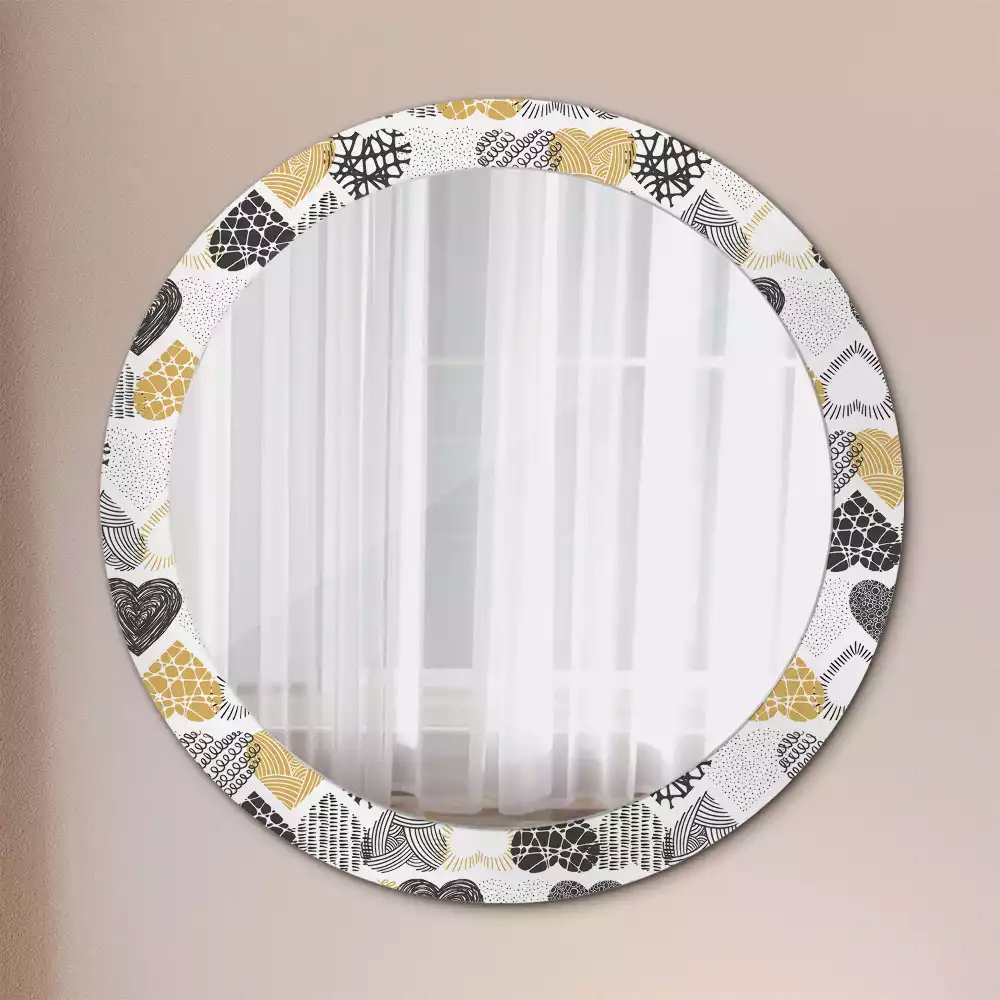 Kulaté zrcadlo s potiskem Srdce Doodle styl