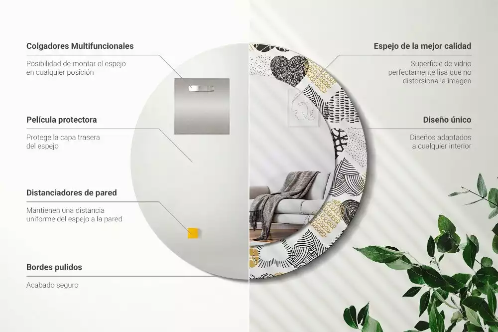 Kulaté zrcadlo s potiskem Srdce Doodle styl