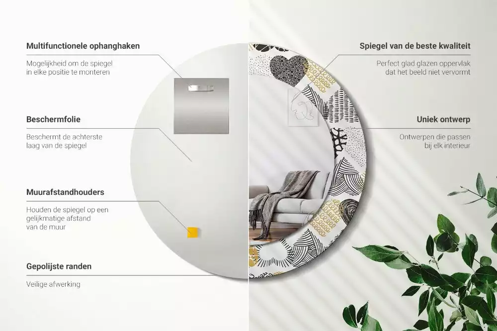 Kulaté zrcadlo s potiskem Srdce Doodle styl