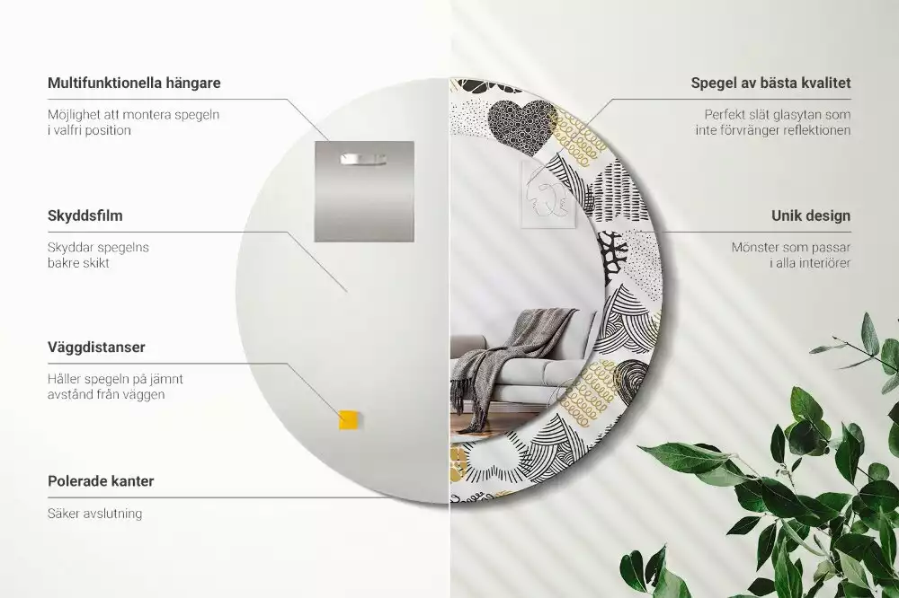 Kulaté zrcadlo s potiskem Srdce Doodle styl