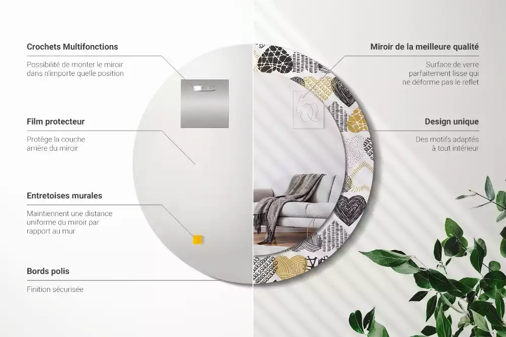 Kulaté zrcadlo s potiskem Srdce Doodle styl