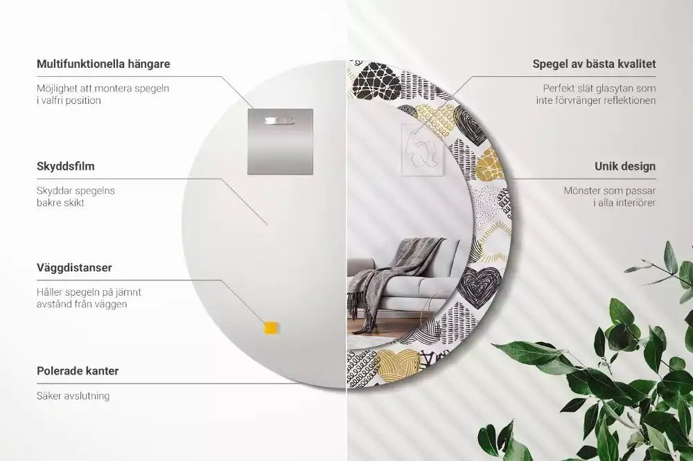 Kulaté zrcadlo s potiskem Srdce Doodle styl