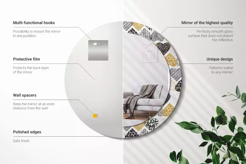 Kulaté zrcadlo s potiskem Srdce Doodle styl