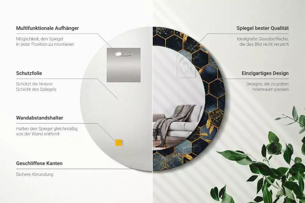 Kulaté zrcadlo s potiskem Mramorový šestiúhelník