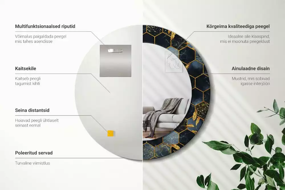 Kulaté zrcadlo s potiskem Mramorový šestiúhelník