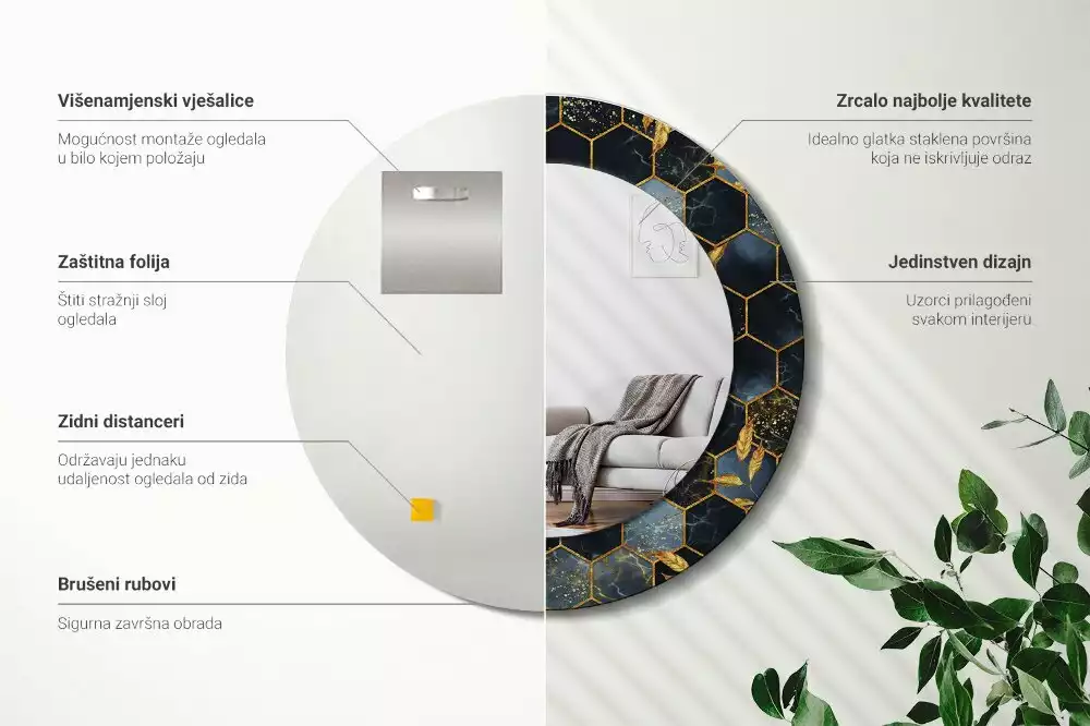 Kulaté zrcadlo s potiskem Mramorový šestiúhelník