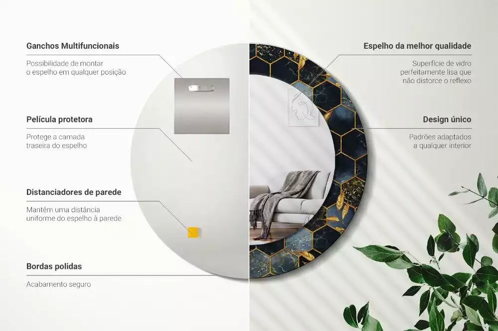 Kulaté zrcadlo s potiskem Mramorový šestiúhelník