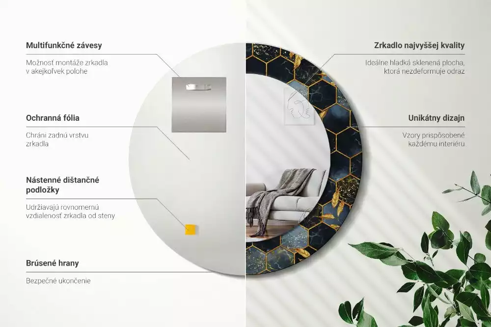 Kulaté zrcadlo s potiskem Mramorový šestiúhelník