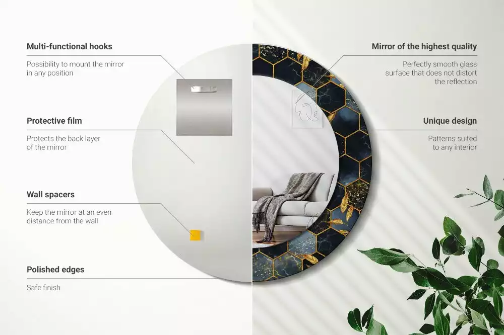 Kulaté zrcadlo s potiskem Mramorový šestiúhelník