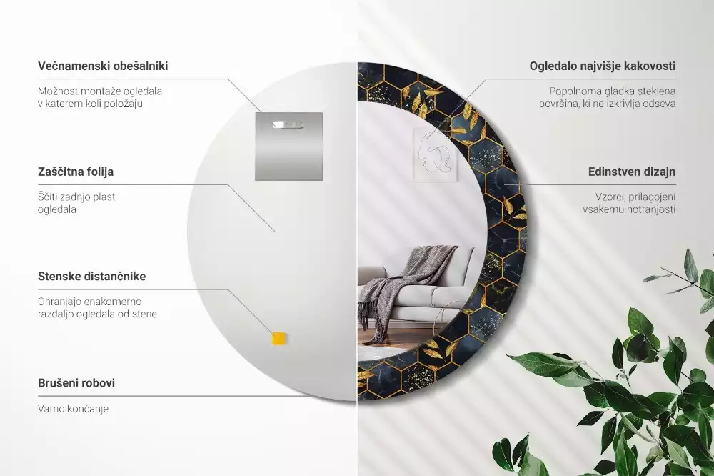 Kulaté zrcadlo s potiskem Mramorový šestiúhelník