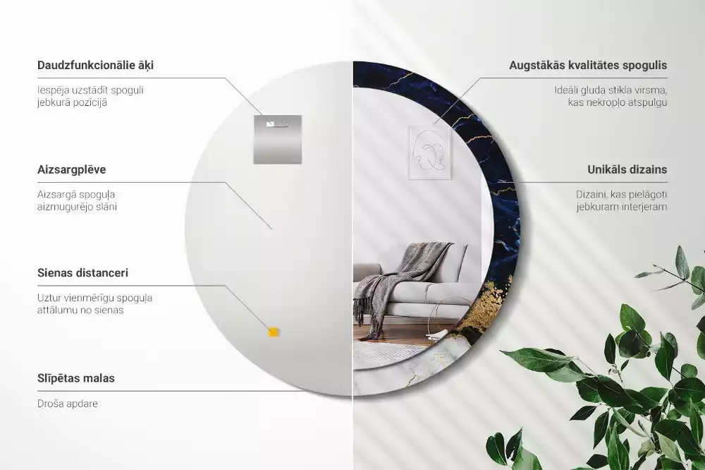 Kulaté zrcadlo s potiskem Modrý mramor