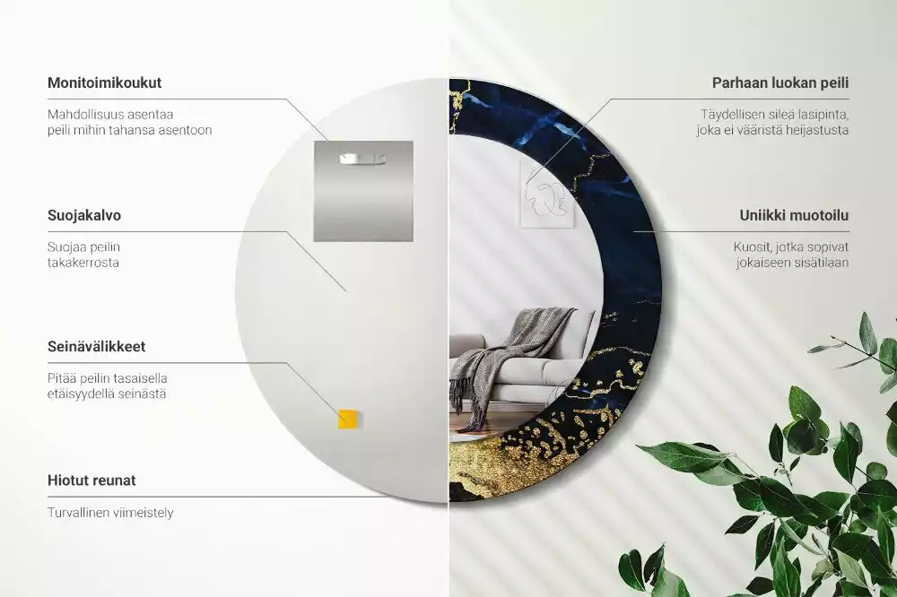 Kulaté zrcadlo s potiskem Modrý mramor