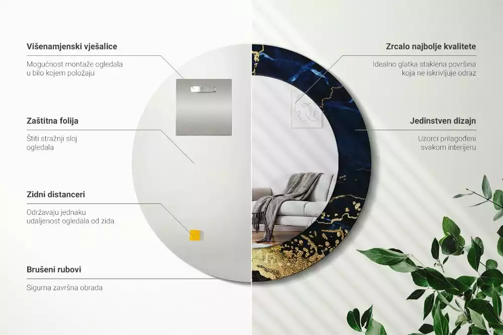 Kulaté zrcadlo s potiskem Modrý mramor