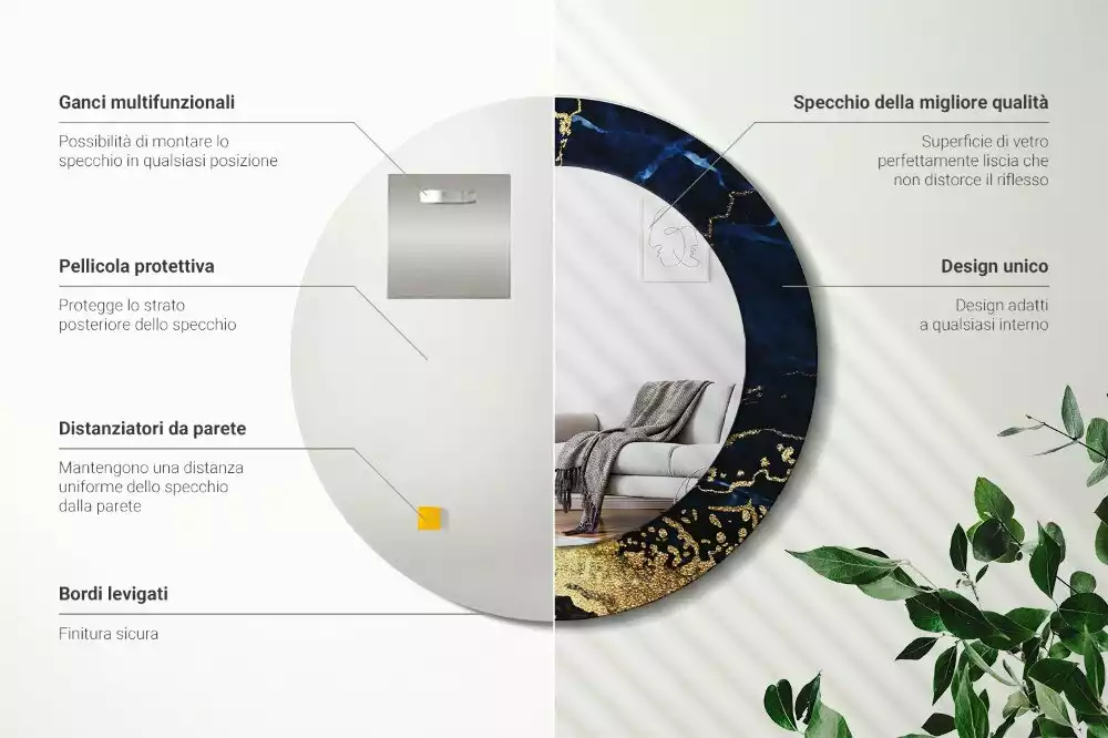 Kulaté zrcadlo s potiskem Modrý mramor