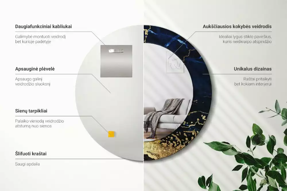 Kulaté zrcadlo s potiskem Modrý mramor