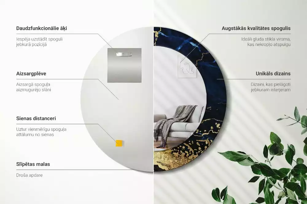 Kulaté zrcadlo s potiskem Modrý mramor