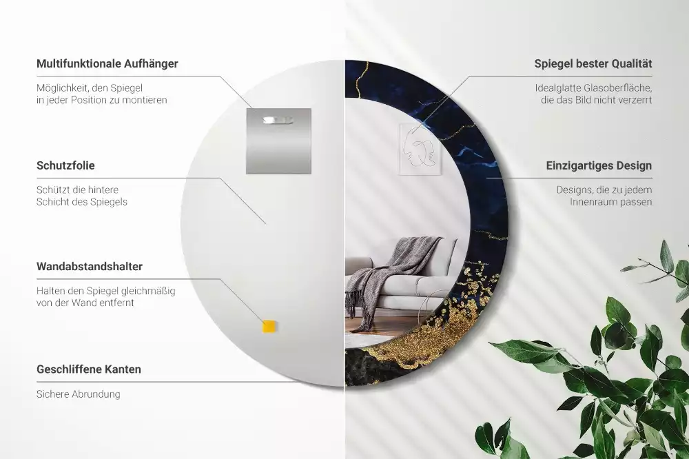 Kulaté zrcadlo s potiskem Modrý mramor