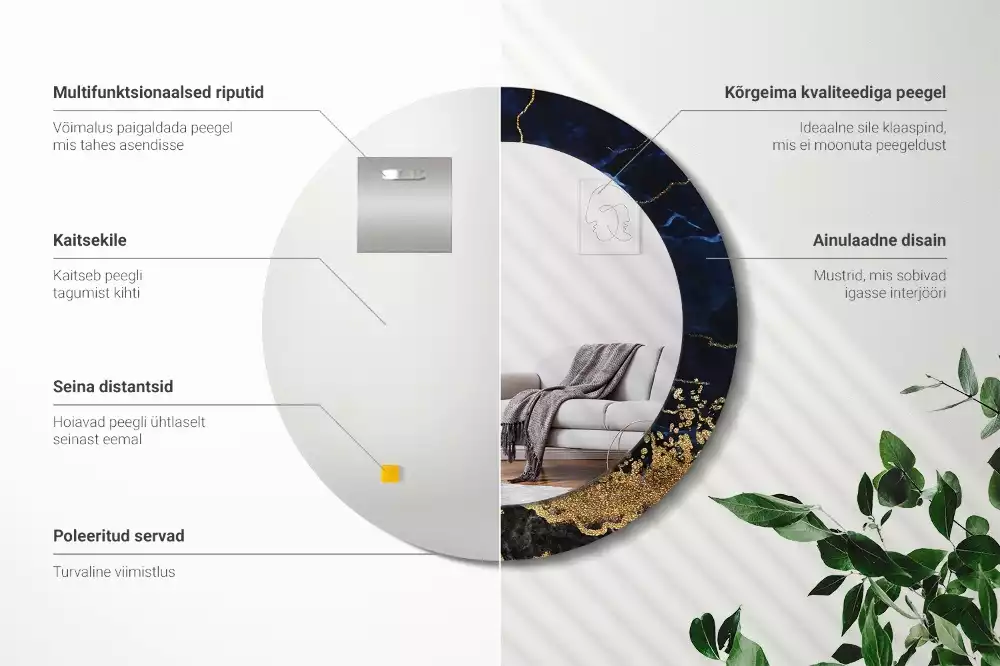 Kulaté zrcadlo s potiskem Modrý mramor