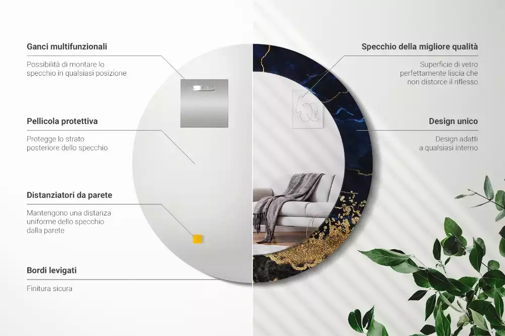 Kulaté zrcadlo s potiskem Modrý mramor