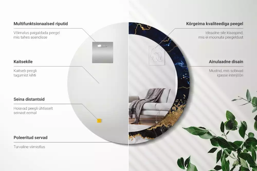 Kulaté zrcadlo s potiskem Modrý mramor