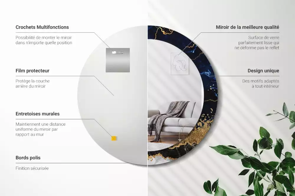 Kulaté zrcadlo s potiskem Modrý mramor