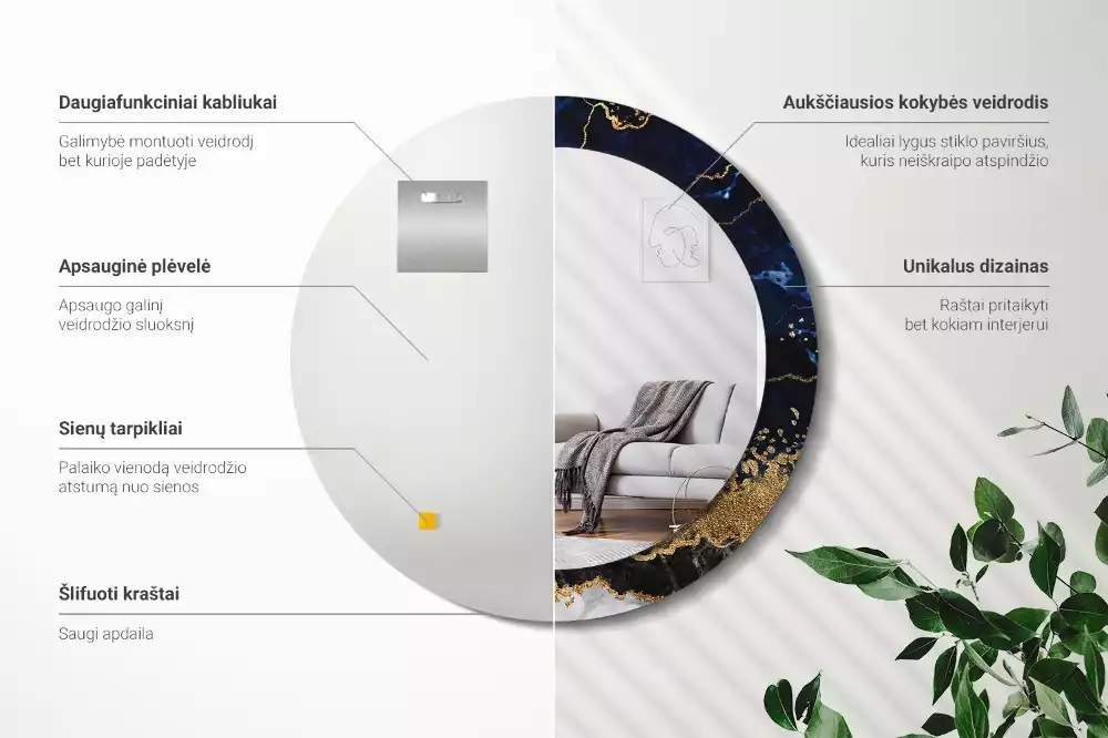 Kulaté zrcadlo s potiskem Modrý mramor