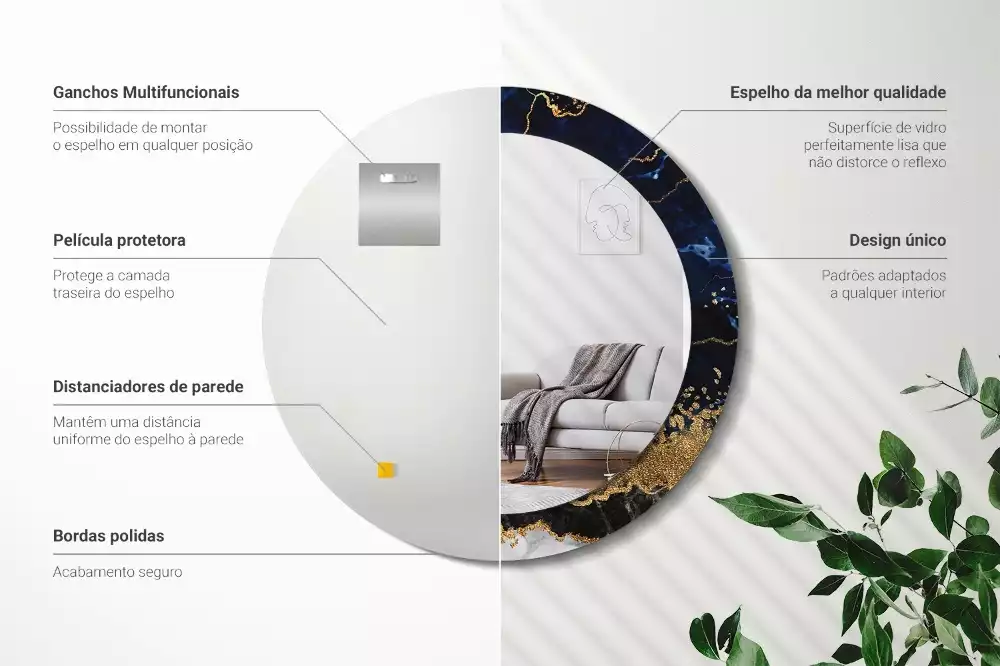 Kulaté zrcadlo s potiskem Modrý mramor