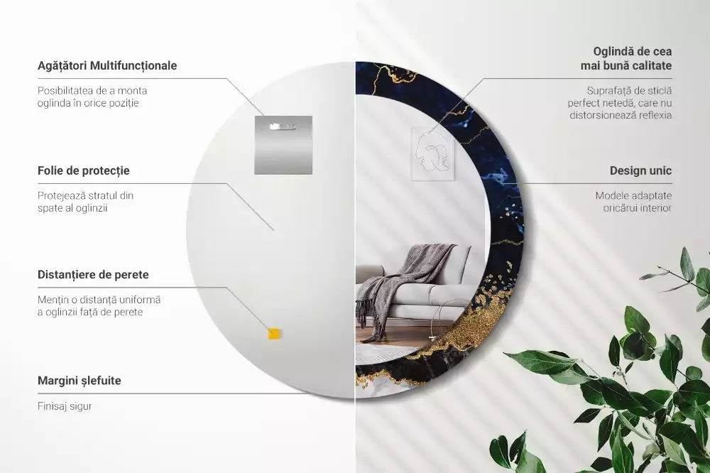 Kulaté zrcadlo s potiskem Modrý mramor