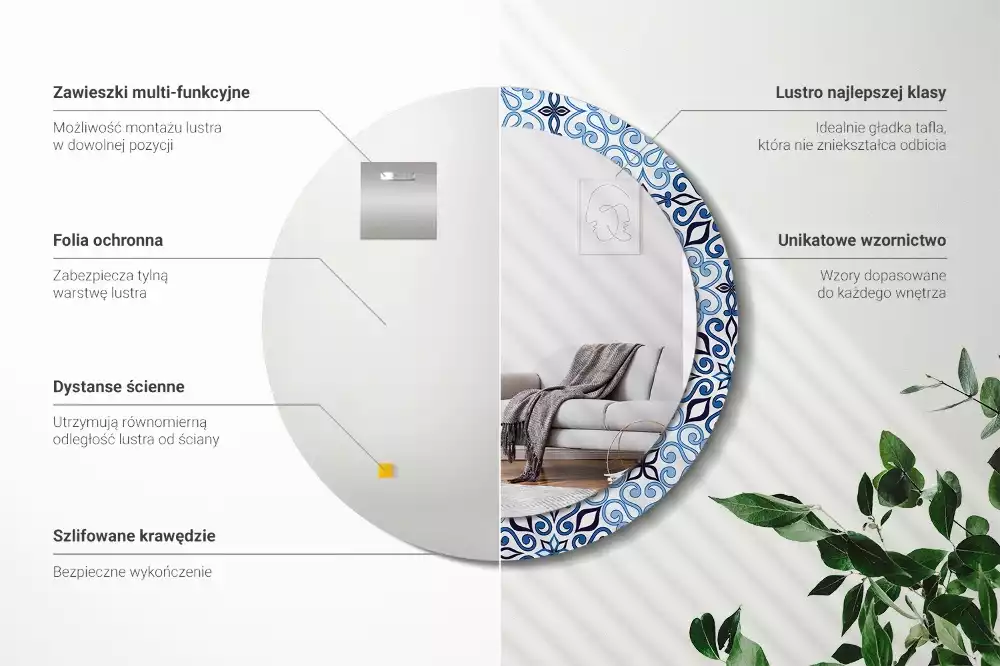 Kulaté dekorativní zrcadlo Modrý arabský vzor