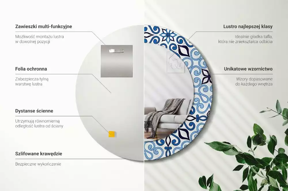 Kulaté dekorativní zrcadlo Modrý arabský vzor