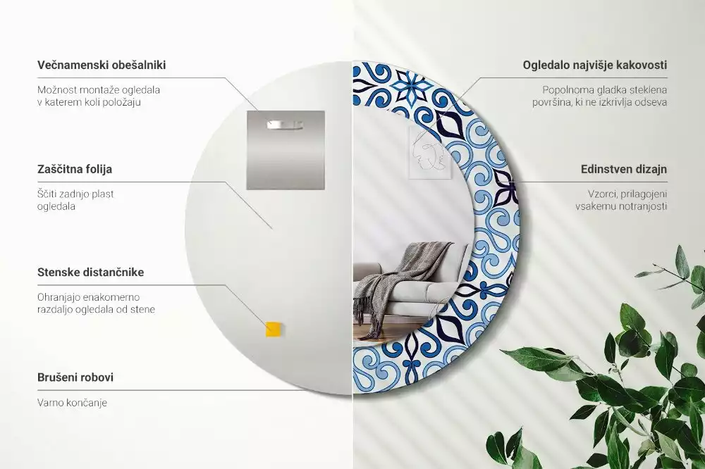 Kulaté dekorativní zrcadlo Modrý arabský vzor