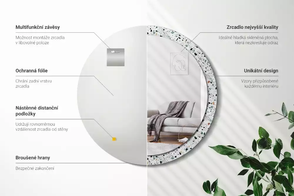 Kulaté zrcadlo s potiskem Přírodní kámen