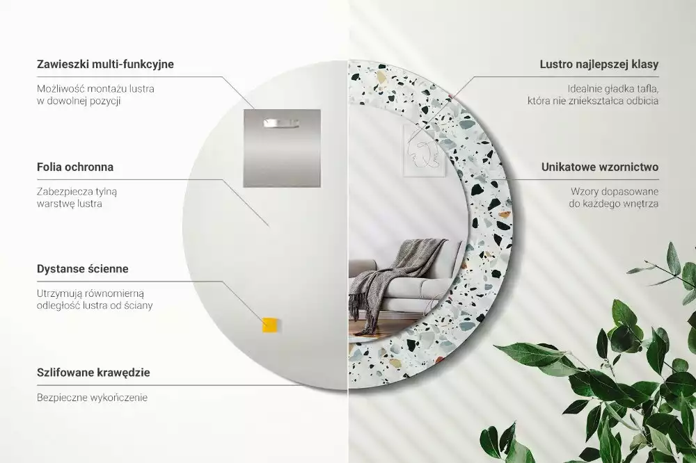 Kulaté zrcadlo s potiskem Přírodní kámen