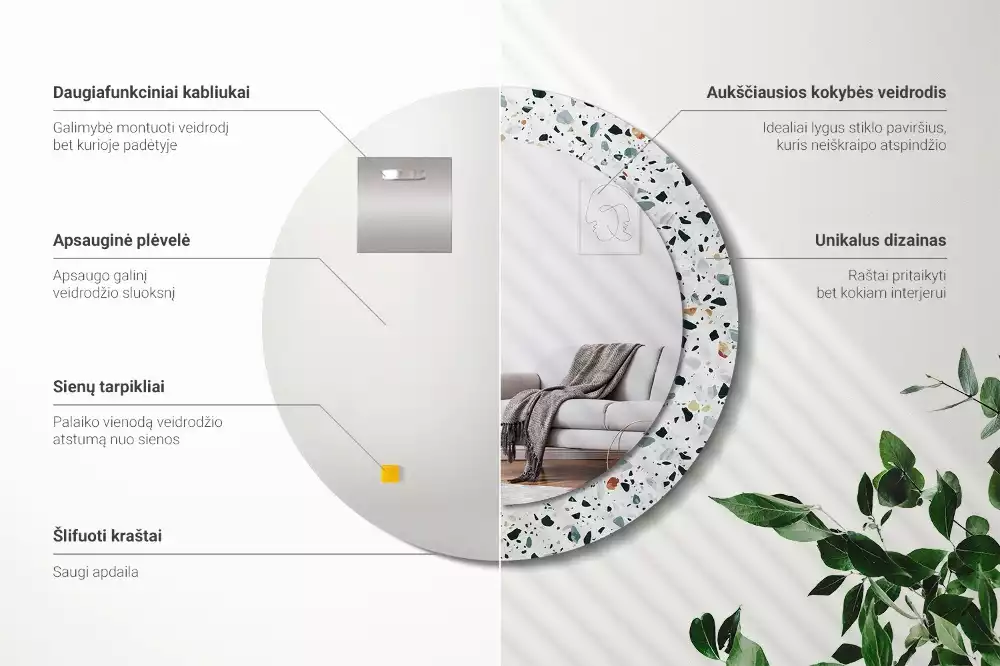 Kulaté zrcadlo s potiskem Přírodní kámen