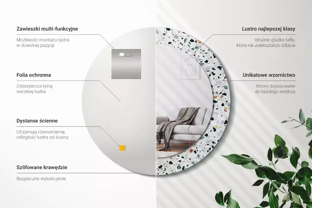 Kulaté zrcadlo s potiskem Přírodní kámen