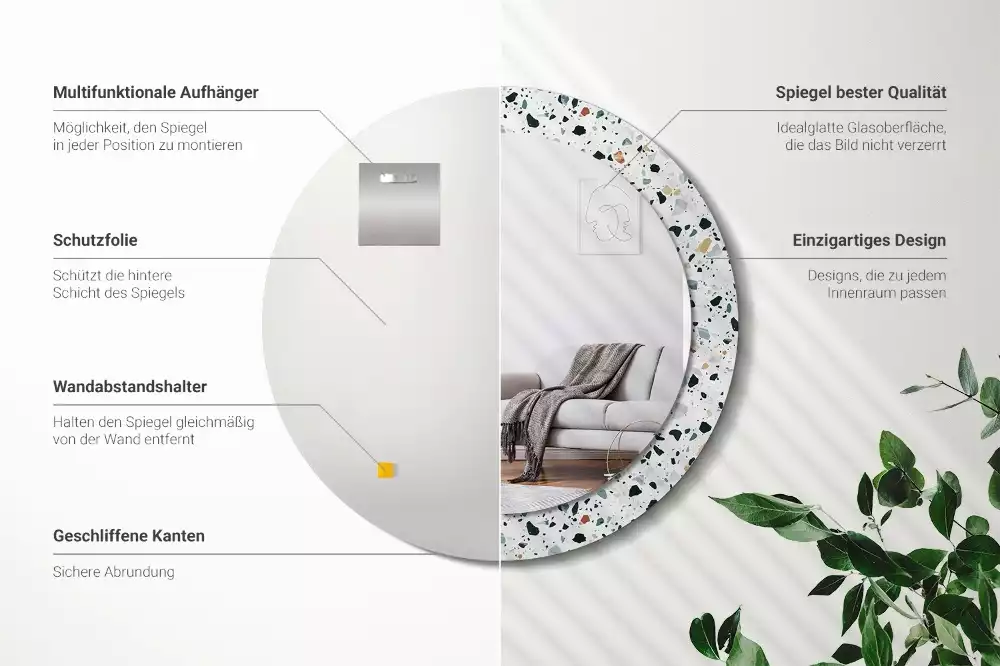 Kulaté zrcadlo s potiskem Přírodní kámen