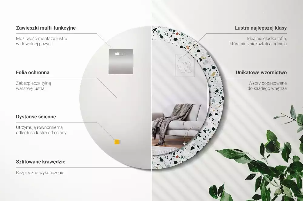 Kulaté zrcadlo s potiskem Přírodní kámen