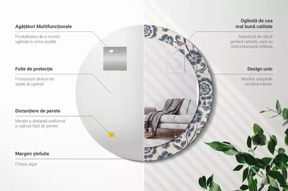 Kulaté zrcadlo s potiskem květinový vzor