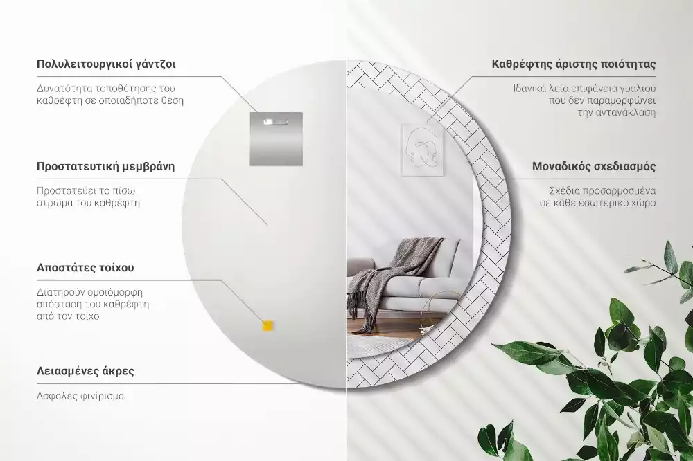 Kulaté zrcadlo s potiskem Rybí kost