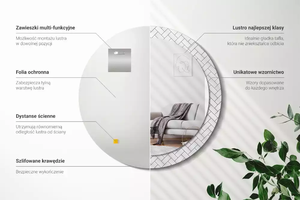 Kulaté zrcadlo s potiskem Rybí kost