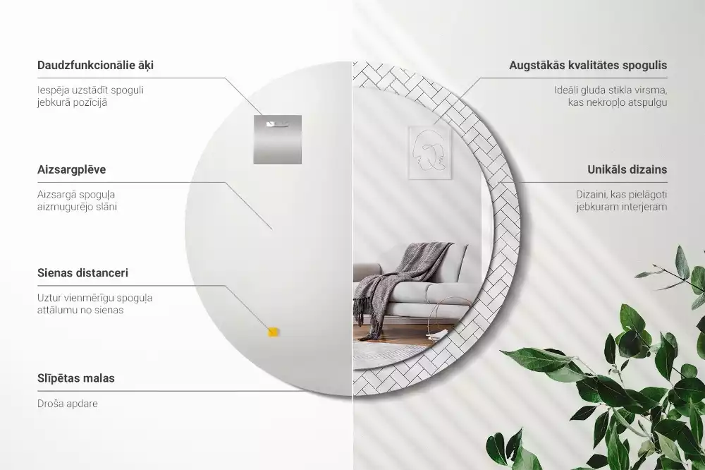 Kulaté zrcadlo s potiskem Rybí kost