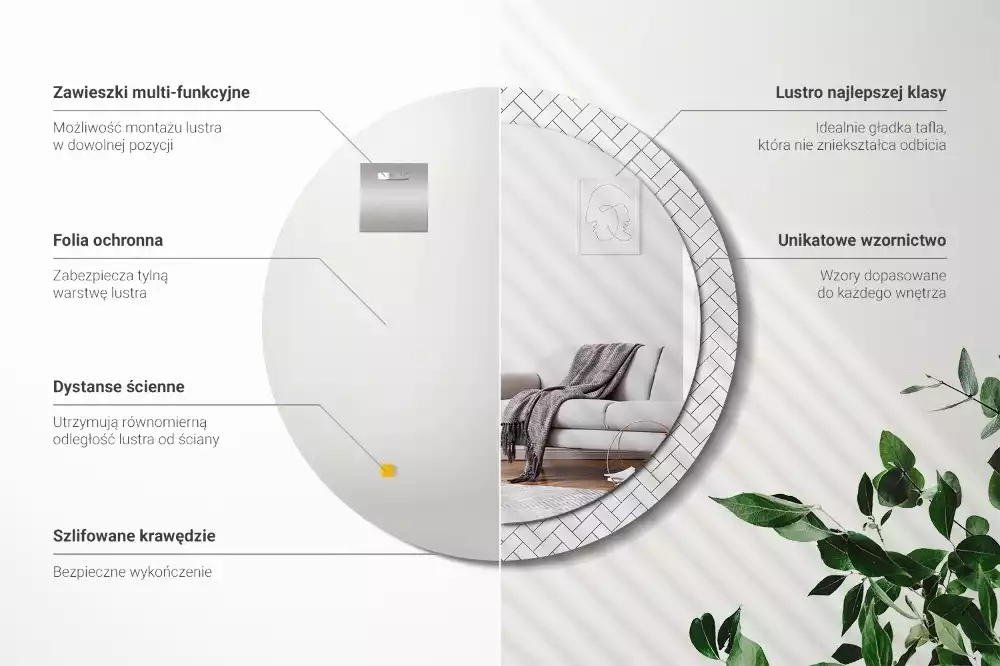 Kulaté zrcadlo s potiskem Rybí kost