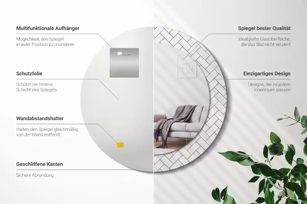 Kulaté zrcadlo s potiskem Rybí kost