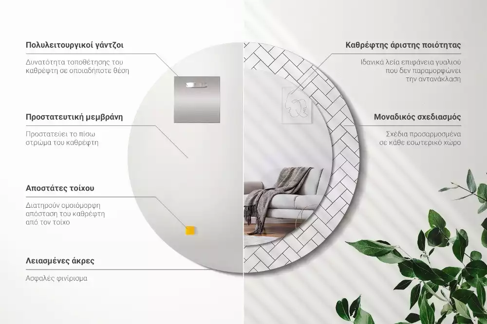 Kulaté zrcadlo s potiskem Rybí kost