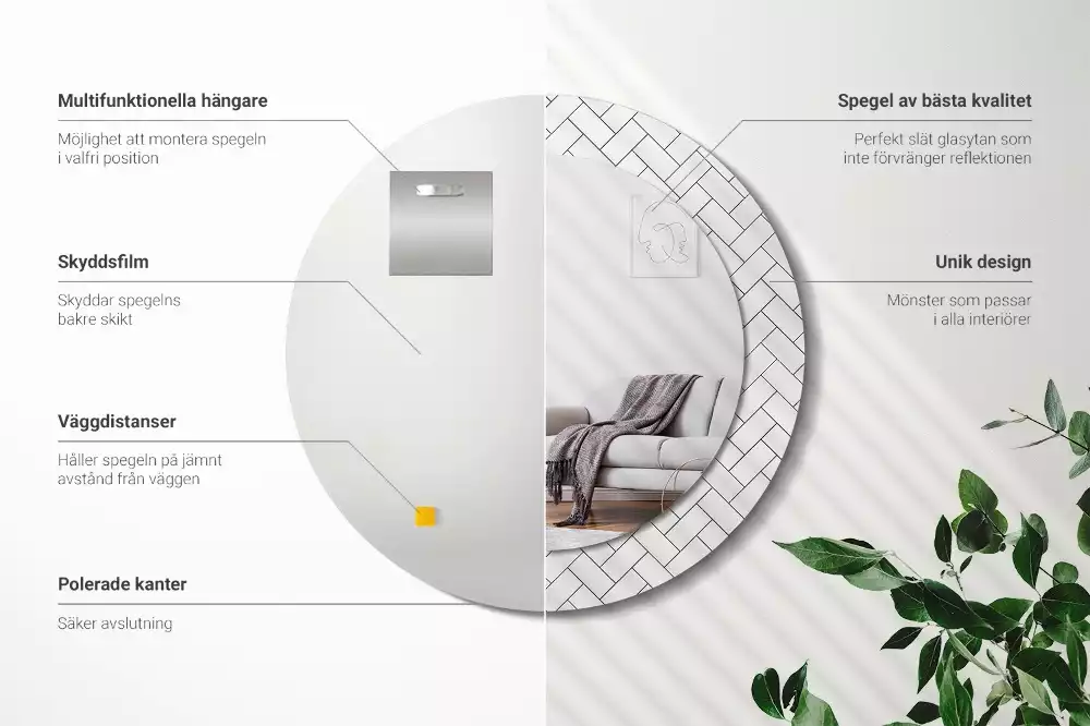 Kulaté zrcadlo s potiskem Rybí kost