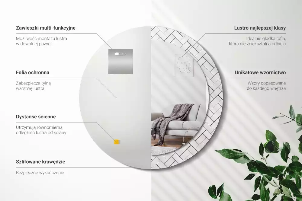 Kulaté zrcadlo s potiskem Rybí kost