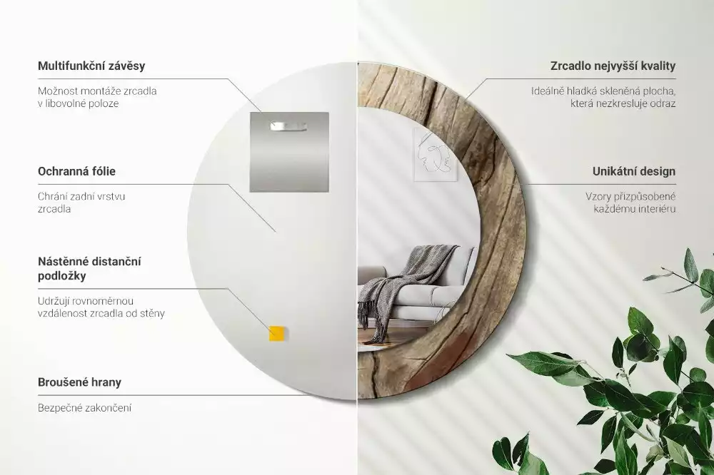 Kulaté zrcadlo s potiskem Popraskané dřevo