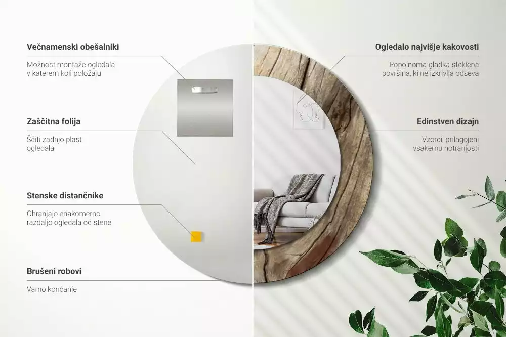 Kulaté zrcadlo s potiskem Popraskané dřevo